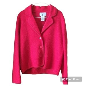 Vintage 80s Cotton Ginny Boxy Wool Blazer Jacket in Red small oversized